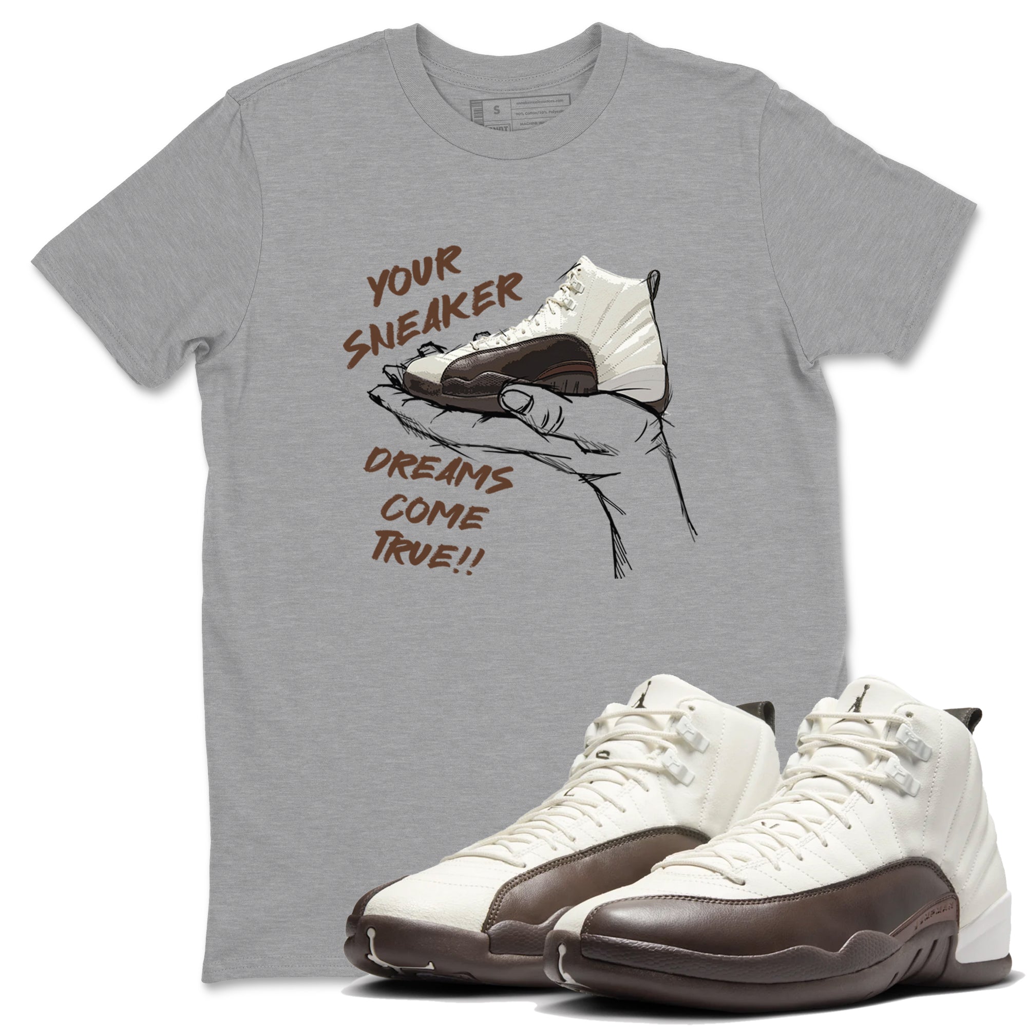 AJ12 Baroque Brown shirts to match jordans Sneaker Dreams best t shirts to wear with jordans SoleFly x Jordan 12 Baroque Brown match shoes to clothes SNRT Sneaker Tees unisex cotton Heather Grey 1 shirts