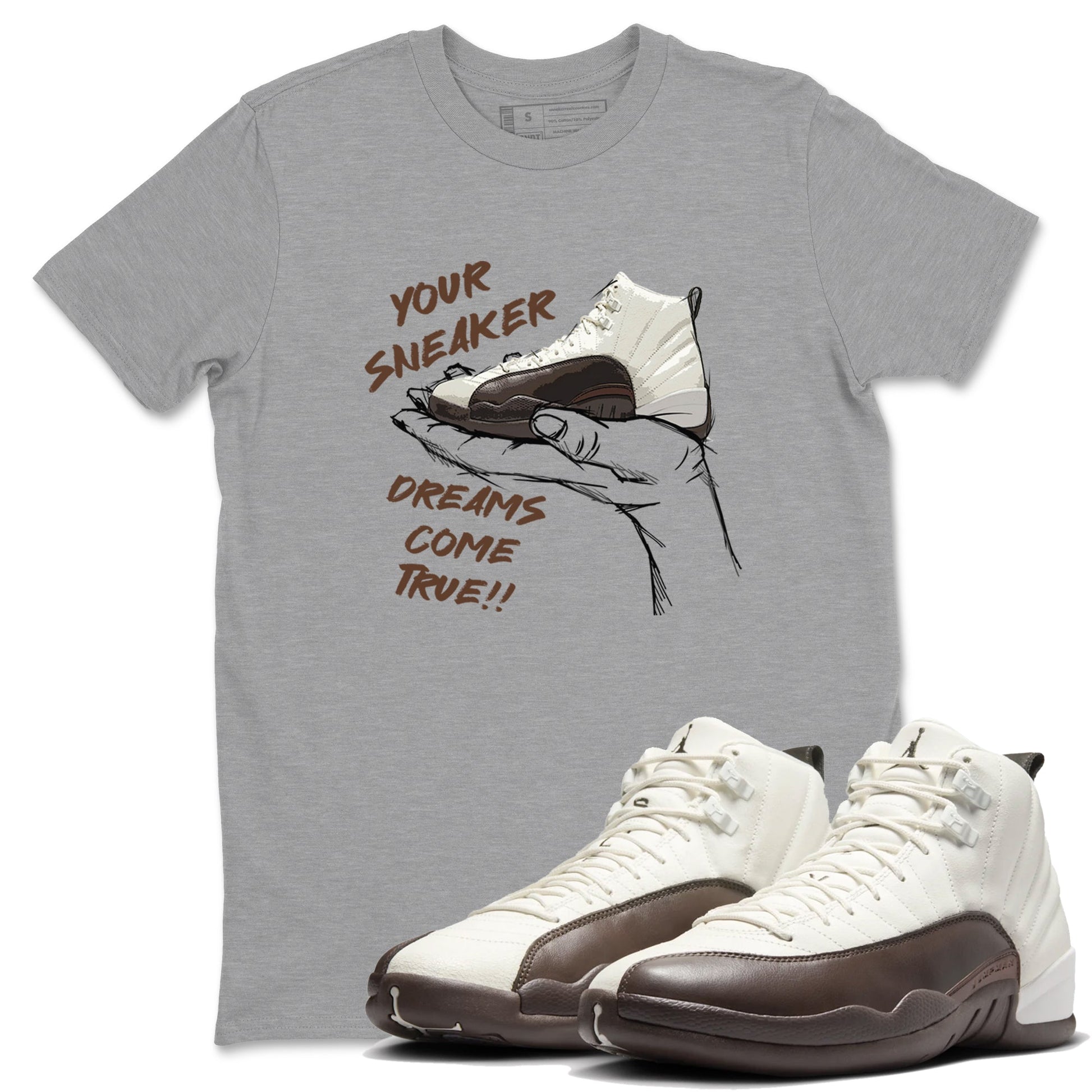 AJ12 Baroque Brown shirts to match jordans Sneaker Dreams best t shirts to wear with jordans SoleFly x Jordan 12 Baroque Brown match shoes to clothes SNRT Sneaker Tees unisex cotton Heather Grey 1 shirts