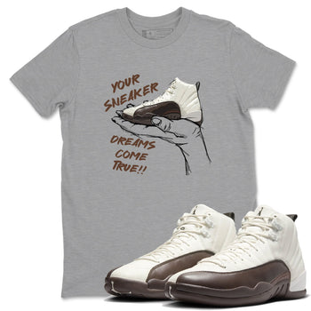 AJ12 Baroque Brown shirts to match jordans Sneaker Dreams best t shirts to wear with jordans SoleFly x Jordan 12 Baroque Brown match shoes to clothes SNRT Sneaker Tees unisex cotton Heather Grey 1 shirts