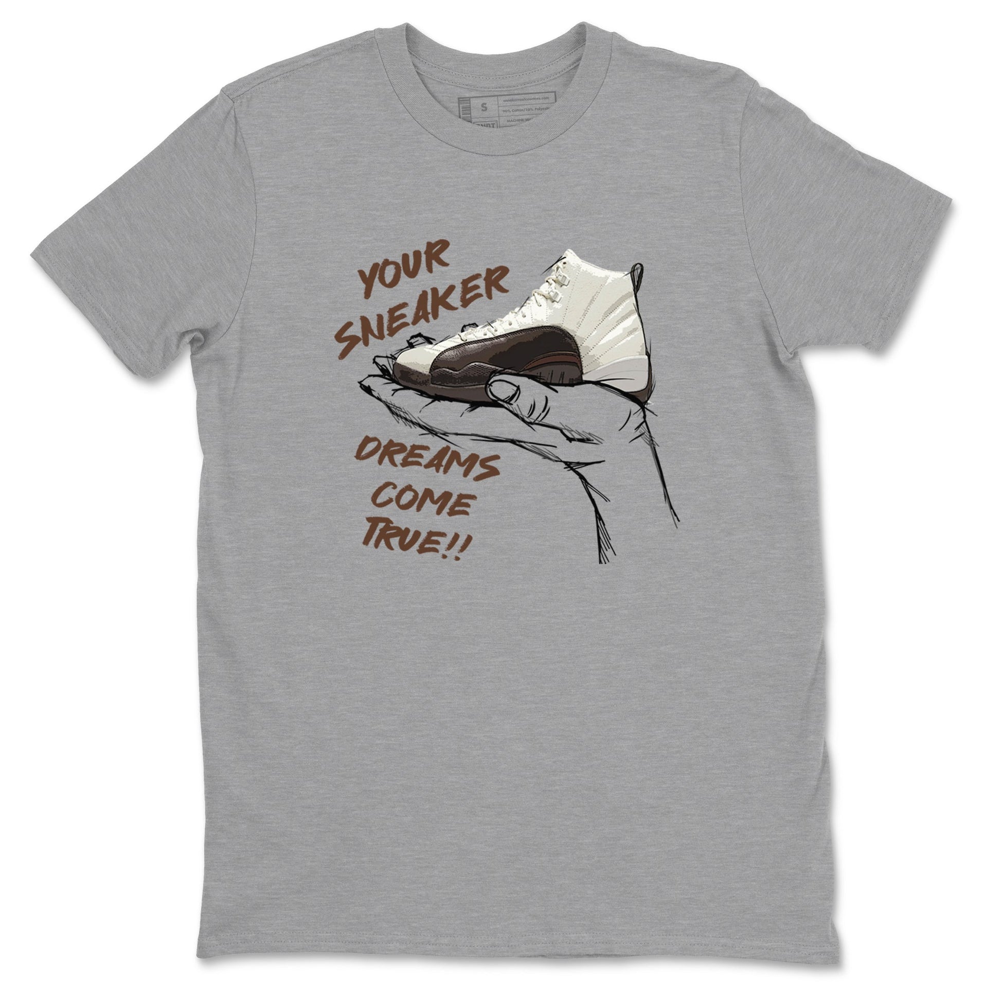 AJ12 Baroque Brown shirts to match jordans Sneaker Dreams best t shirts to wear with jordans SoleFly x Jordan 12 Baroque Brown match shoes to clothes SNRT Sneaker Tees unisex cotton Heather Grey 2 shirts