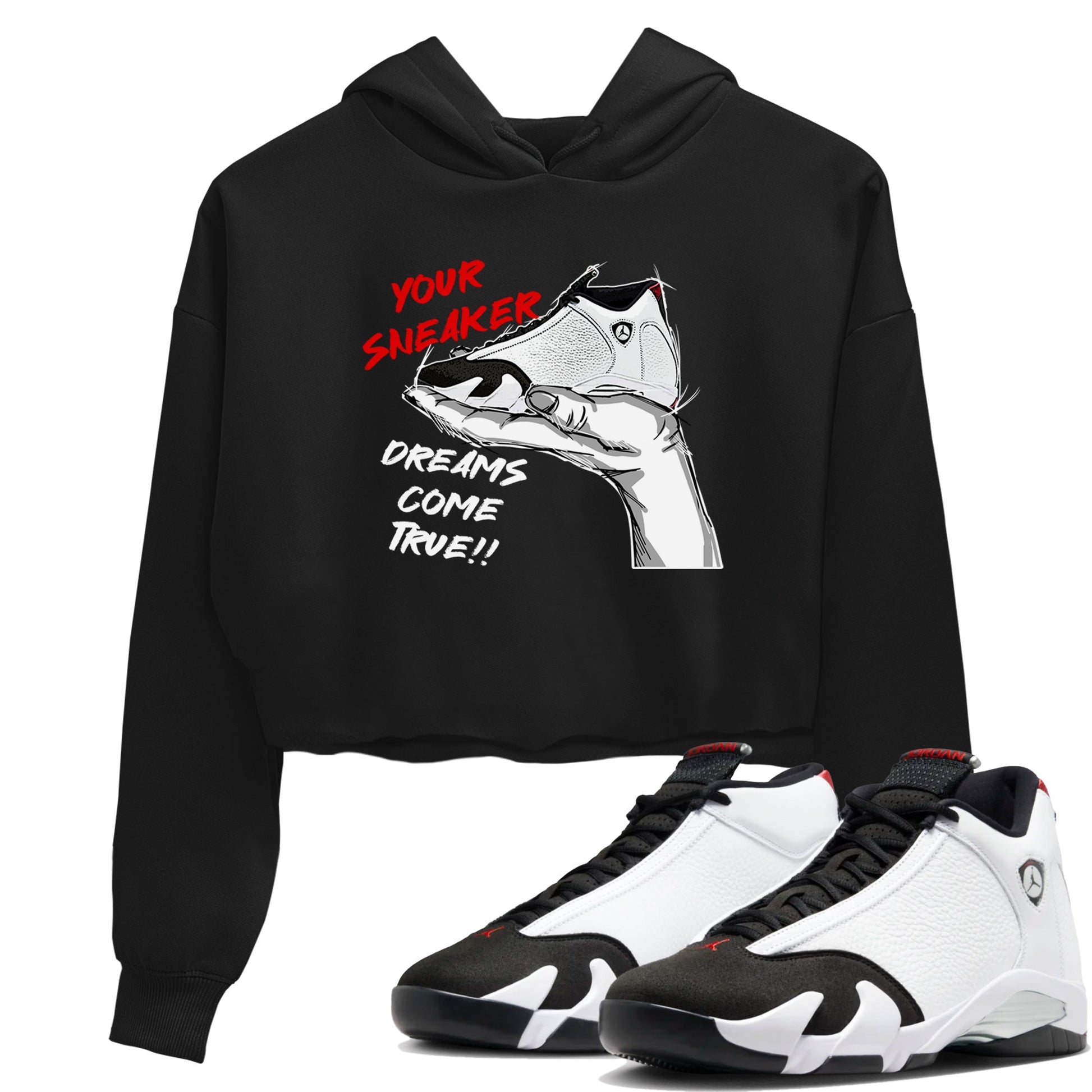 Jordan 14 Retro Black Toe t shirts to match sneakers Sneaker Dreams sneaker match tees 14s Black Toe sneaker match tee SNRT Sneaker Tees unisex cotton Black 1 crop tee