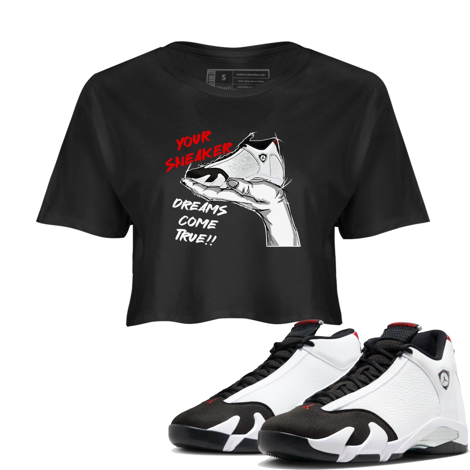 Jordan 14 Retro Black Toe t shirts to match sneakers Sneaker Dreams sneaker match tees 14s Black Toe sneaker match tee SNRT Sneaker Tees unisex cotton Black 1 crop tee