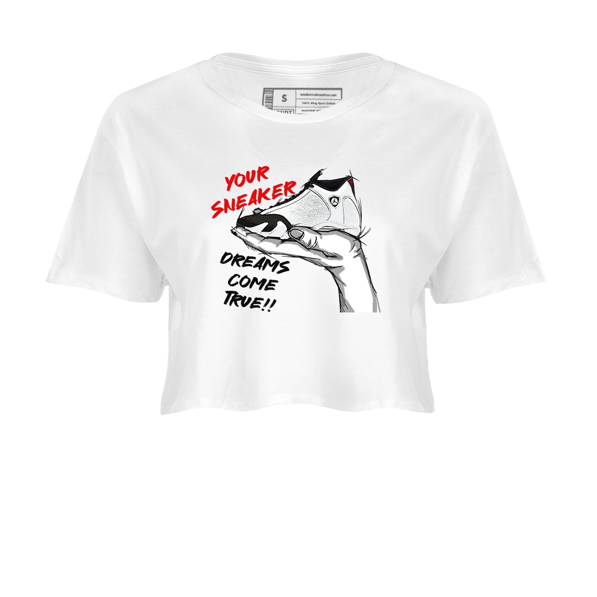 Jordan 14 Retro Black Toe t shirts to match sneakers Sneaker Dreams sneaker match tees 14s Black Toe sneaker match tee SNRT Sneaker Tees unisex cotton White 2 crop tee