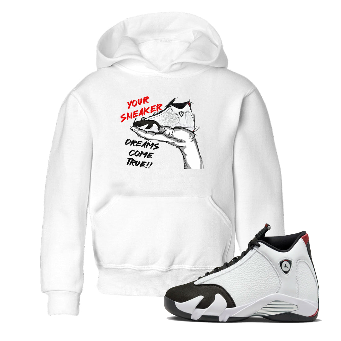 Jordan 14 Retro Black Toe t shirts to match sneakers Sneaker Dreams sneaker match tees 14s Black Toe sneaker match tee SNRT Sneaker Tees Youth Baby White 1 tee