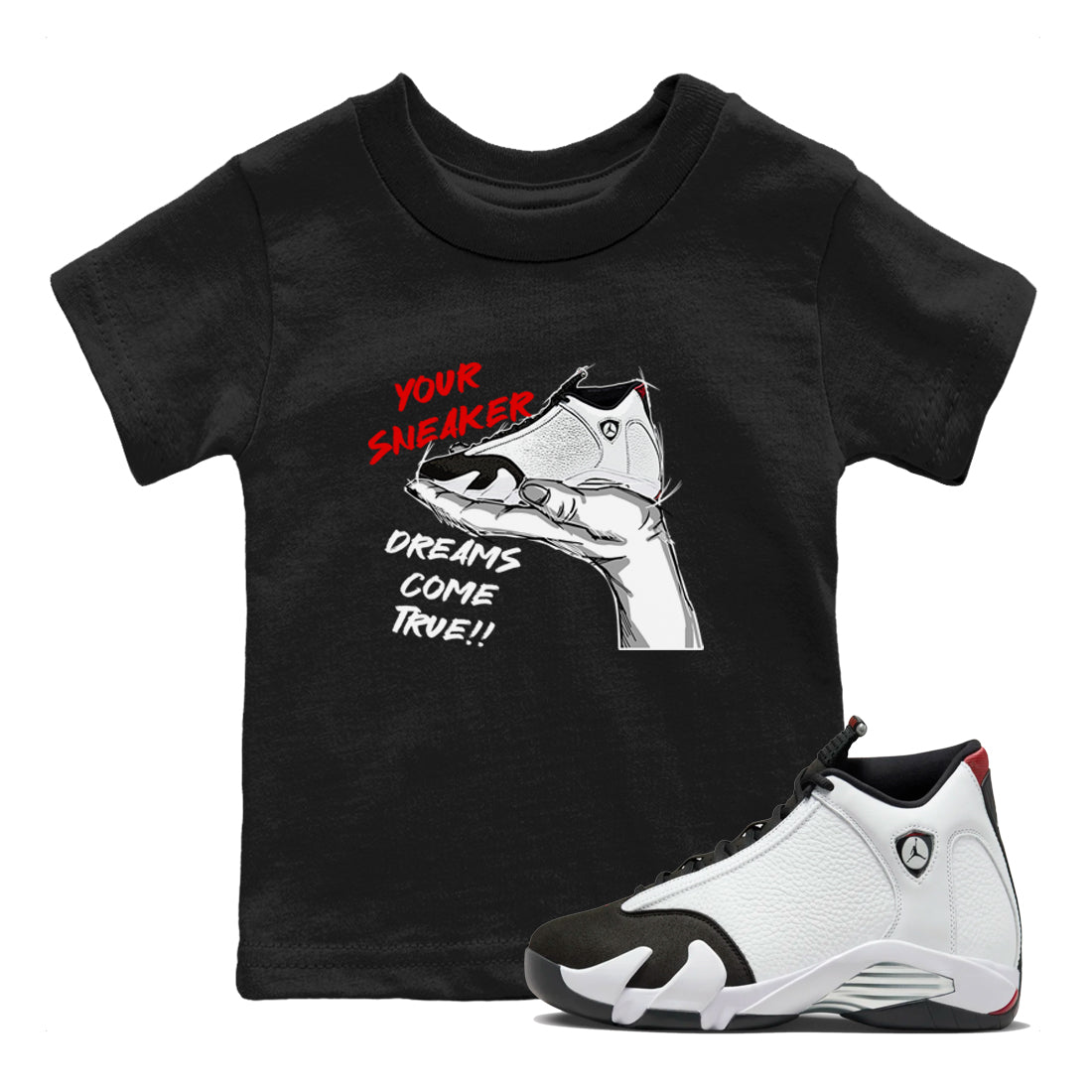 Jordan 14 Retro Black Toe t shirts to match sneakers Sneaker Dreams sneaker match tees 14s Black Toe sneaker match tee SNRT Sneaker Tees Youth Baby Black 1 tee