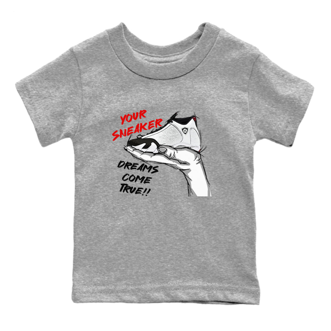 Jordan 14 Retro Black Toe t shirts to match sneakers Sneaker Dreams sneaker match tees 14s Black Toe sneaker match tee SNRT Sneaker Tees Youth Baby Heather Grey 2 tee