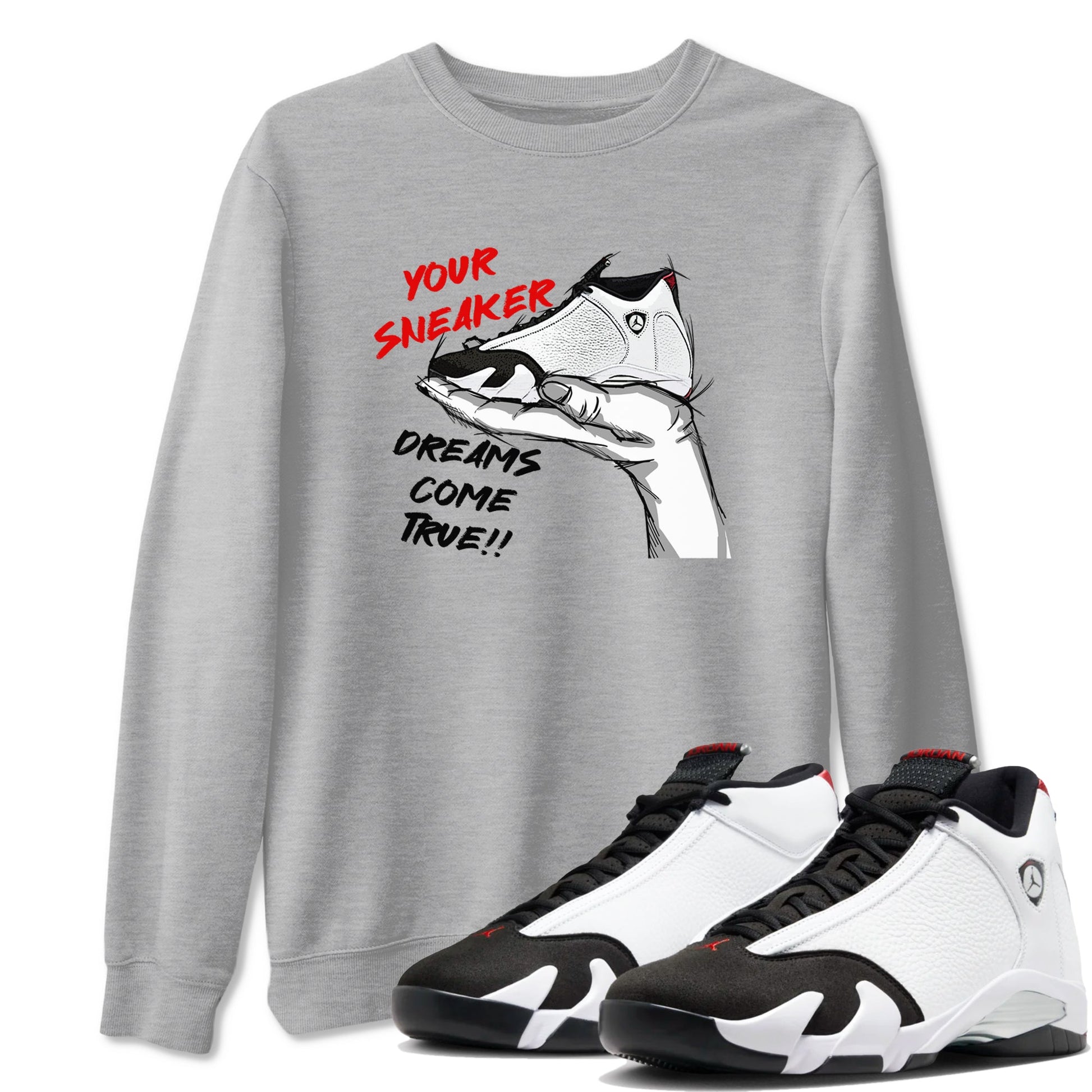 Jordan 14 Retro Black Toe t shirts to match sneakers Sneaker Dreams sneaker match tees 14s Black Toe sneaker match tee SNRT Sneaker Tees unisex cotton Heather Grey 1 shirts