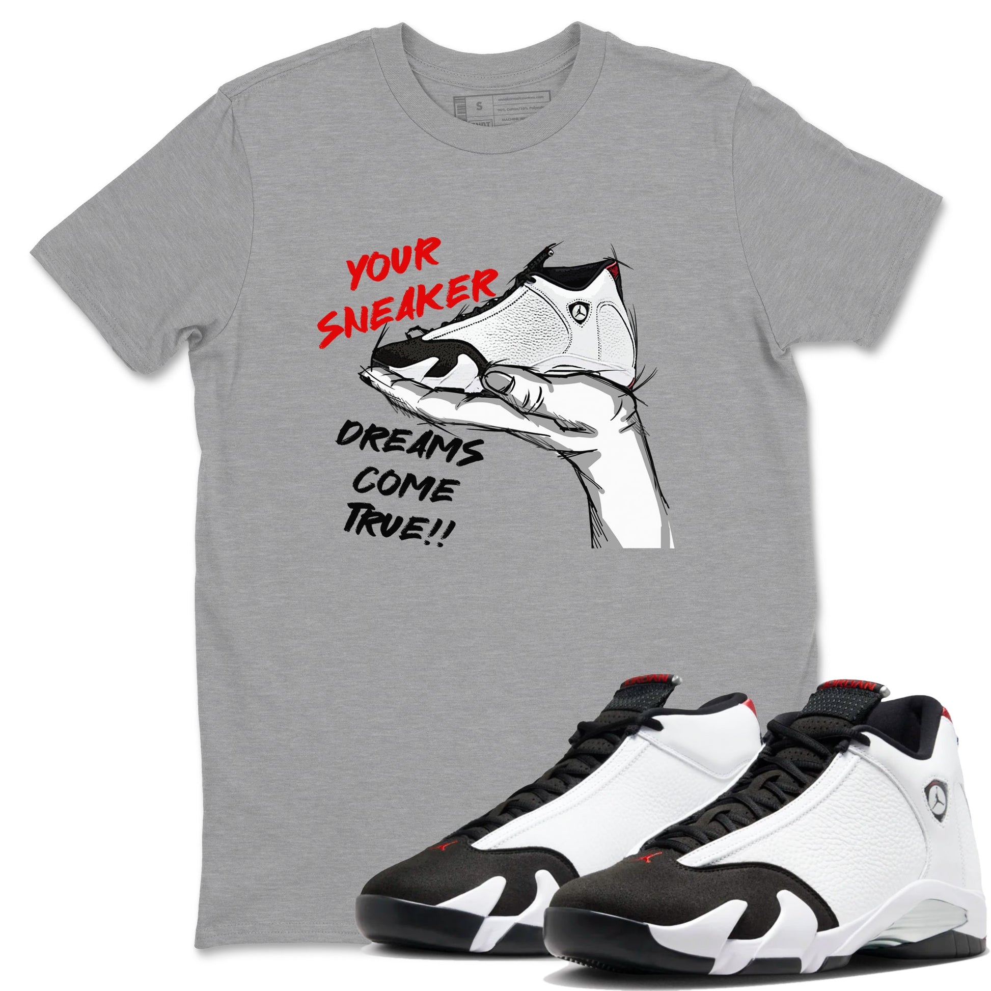 Jordan 14 Retro Black Toe t shirts to match sneakers Sneaker Dreams sneaker match tees 14s Black Toe sneaker match tee SNRT Sneaker Tees unisex cotton Heather Grey 1 shirts