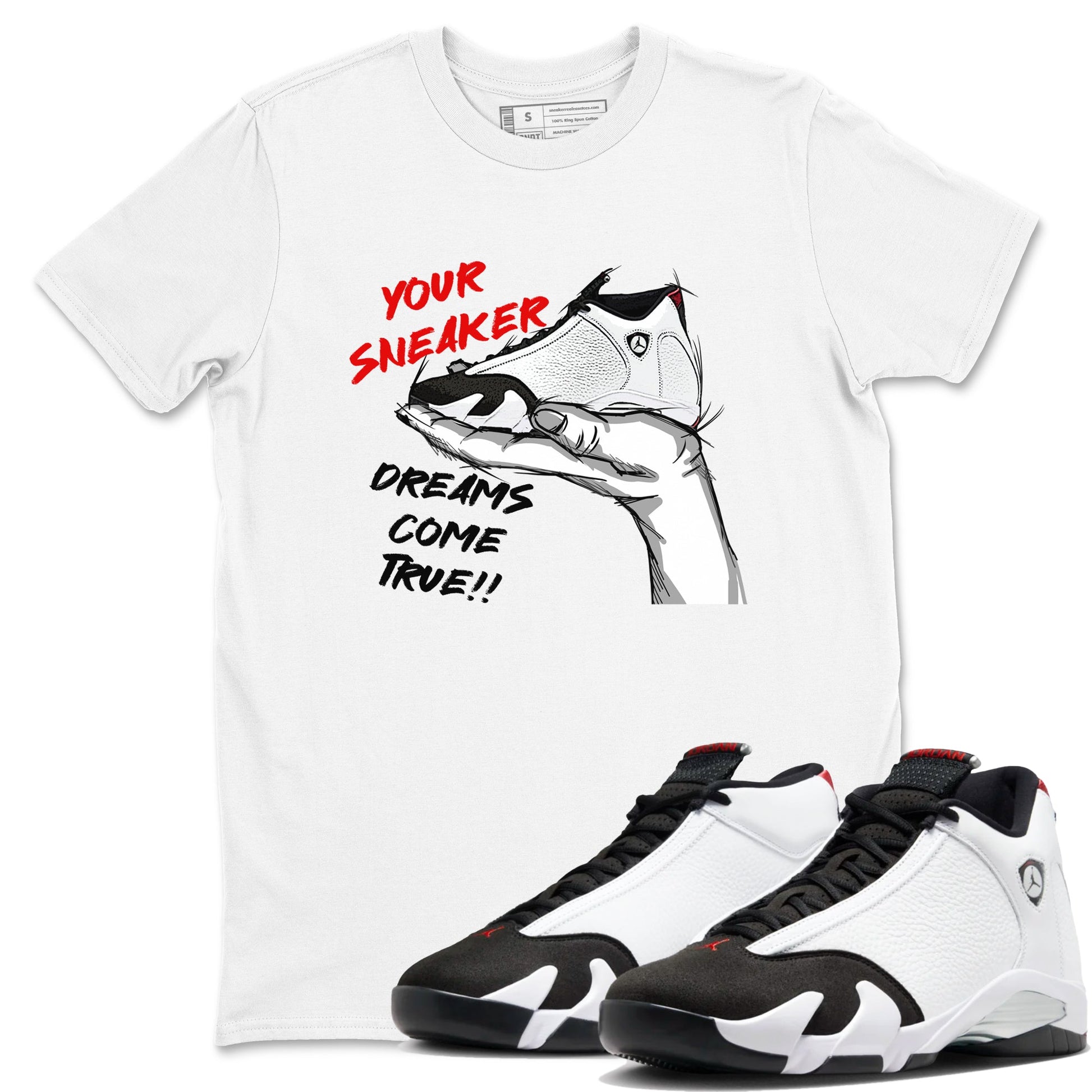 Jordan 14 Retro Black Toe t shirts to match sneakers Sneaker Dreams sneaker match tees 14s Black Toe sneaker match tee SNRT Sneaker Tees unisex cotton White 1 shirts