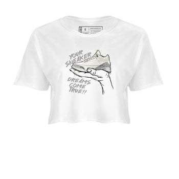 3s Sail and Cement Grey shirts to match jordans Sneaker Dreams sneaker match tees Air Jordan 3 Retro Sail and Cement Grey match shoes to clothes SNRT Sneaker Tees unisex cotton White 2 crop tee