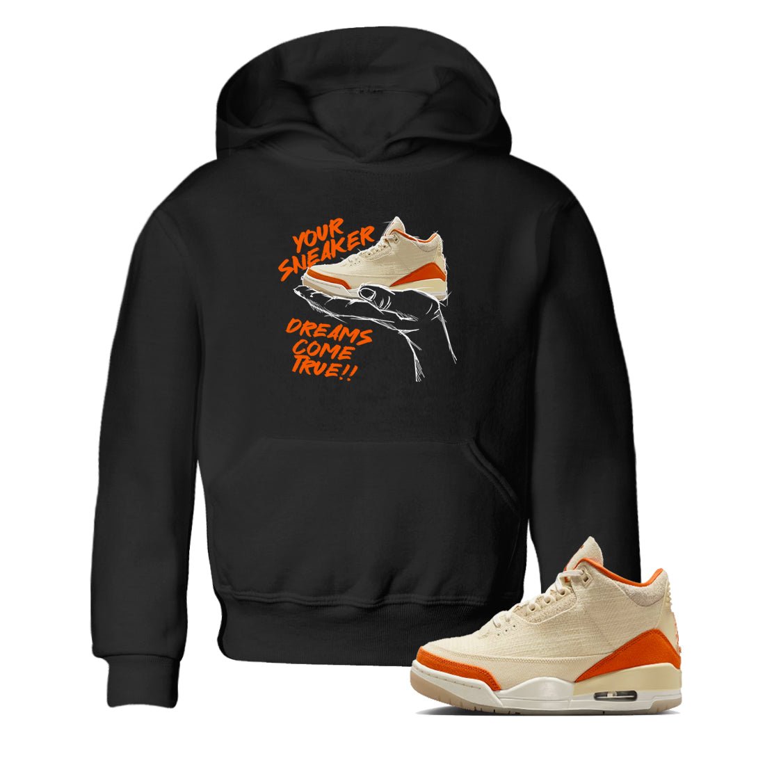 Sneaker Dreams baby and kids t-shirt crafted for little sneakerheads to shine with the Air Jordan 3 Starfish sneakers, displayed in Black 1.