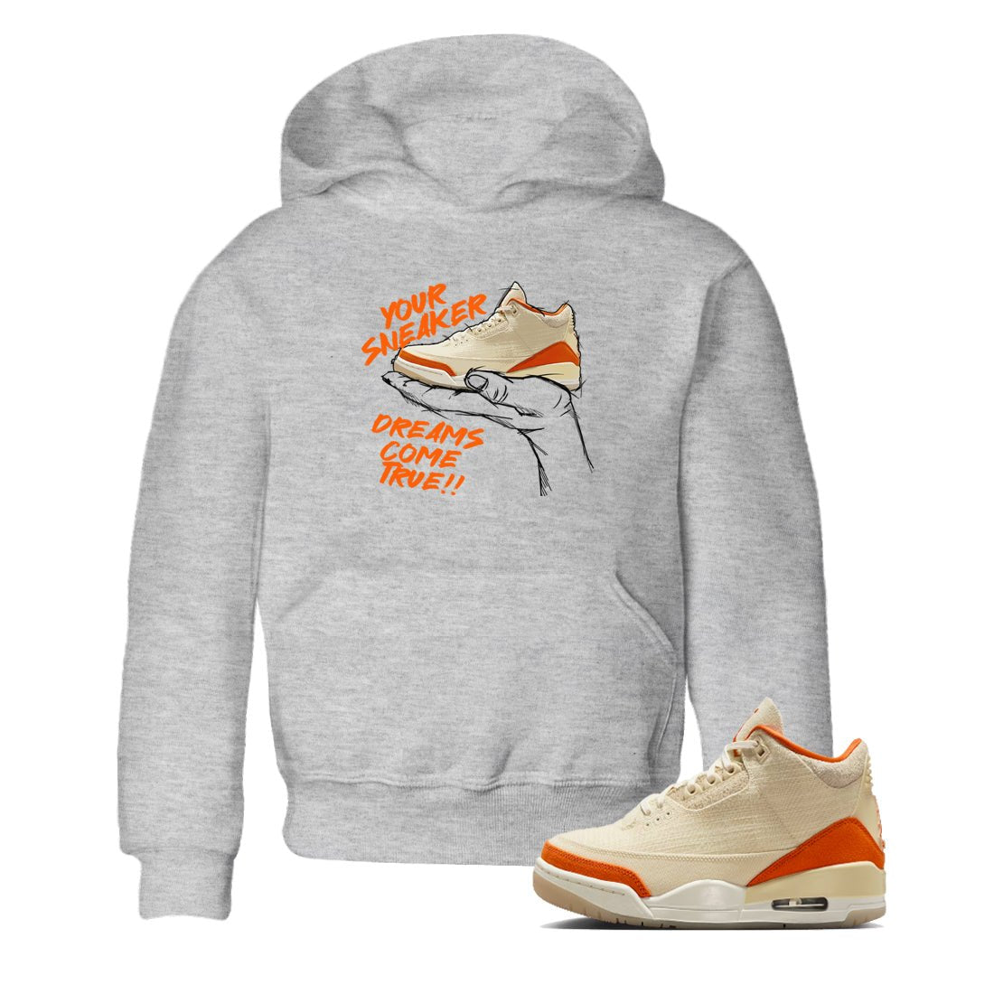 Sneaker Dreams baby and kids t-shirt crafted for little sneakerheads to shine with the Air Jordan 3 Starfish sneakers, displayed in Heather Grey 1.