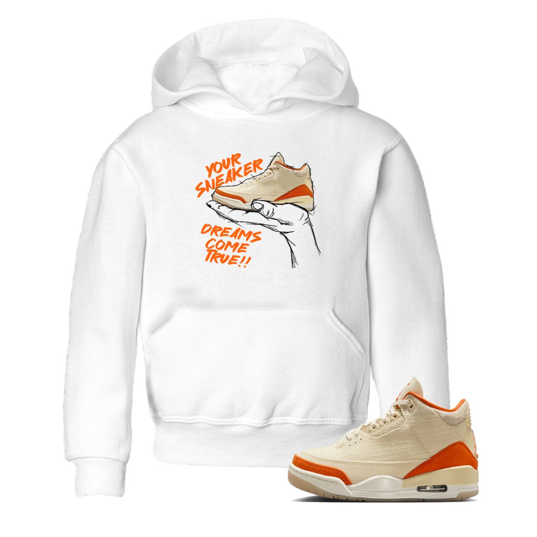 Sneaker Dreams baby and kids t-shirt crafted for little sneakerheads to shine with the Air Jordan 3 Starfish sneakers, displayed in White 1.