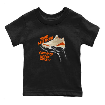 Sneaker Dreams baby and kids t-shirt crafted for little sneakerheads to shine with the Air Jordan 3 Starfish sneakers, displayed in Black 2.
