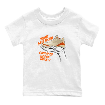 Sneaker Dreams baby and kids t-shirt crafted for little sneakerheads to shine with the Air Jordan 3 Starfish sneakers, displayed in White 2.
