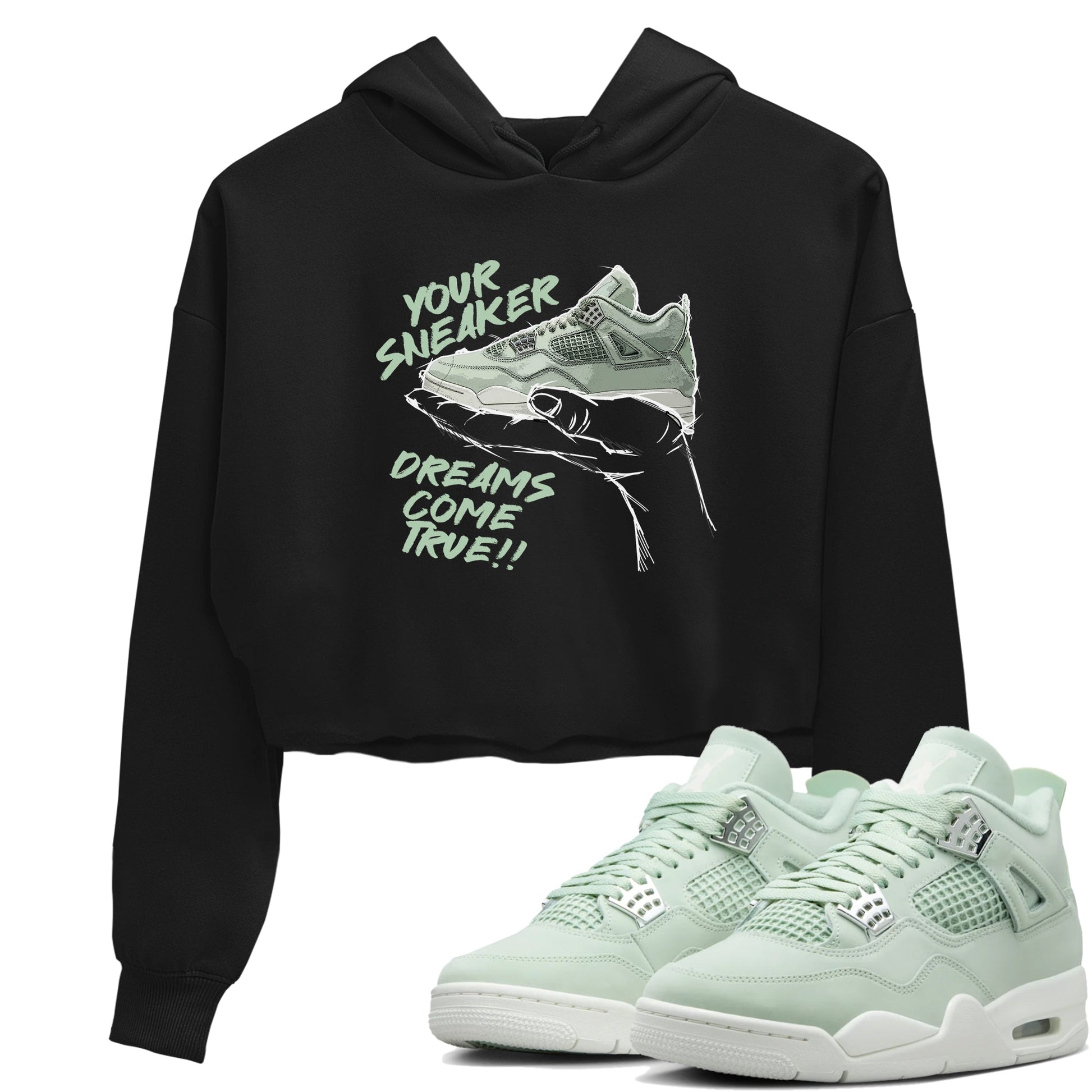4s Abundance shirts to match jordans Sneaker Dreams sneaker match tees Air Jordan 4 Seafoam match shoes to clothes SNRT Sneaker Tees unisex cotton Black 1 crop tee