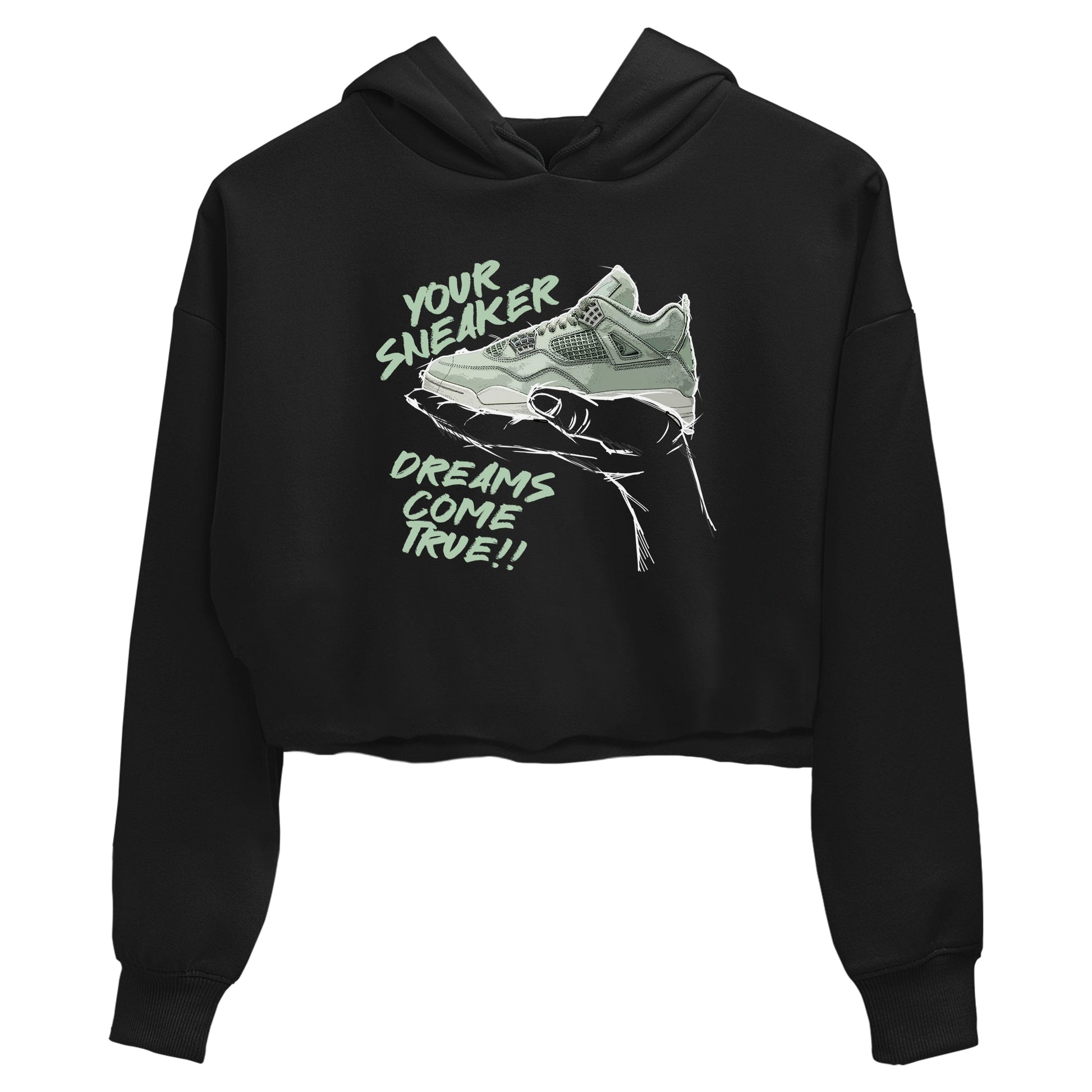 4s Abundance shirts to match jordans Sneaker Dreams sneaker match tees Air Jordan 4 Seafoam match shoes to clothes SNRT Sneaker Tees unisex cotton Black 2 crop tee