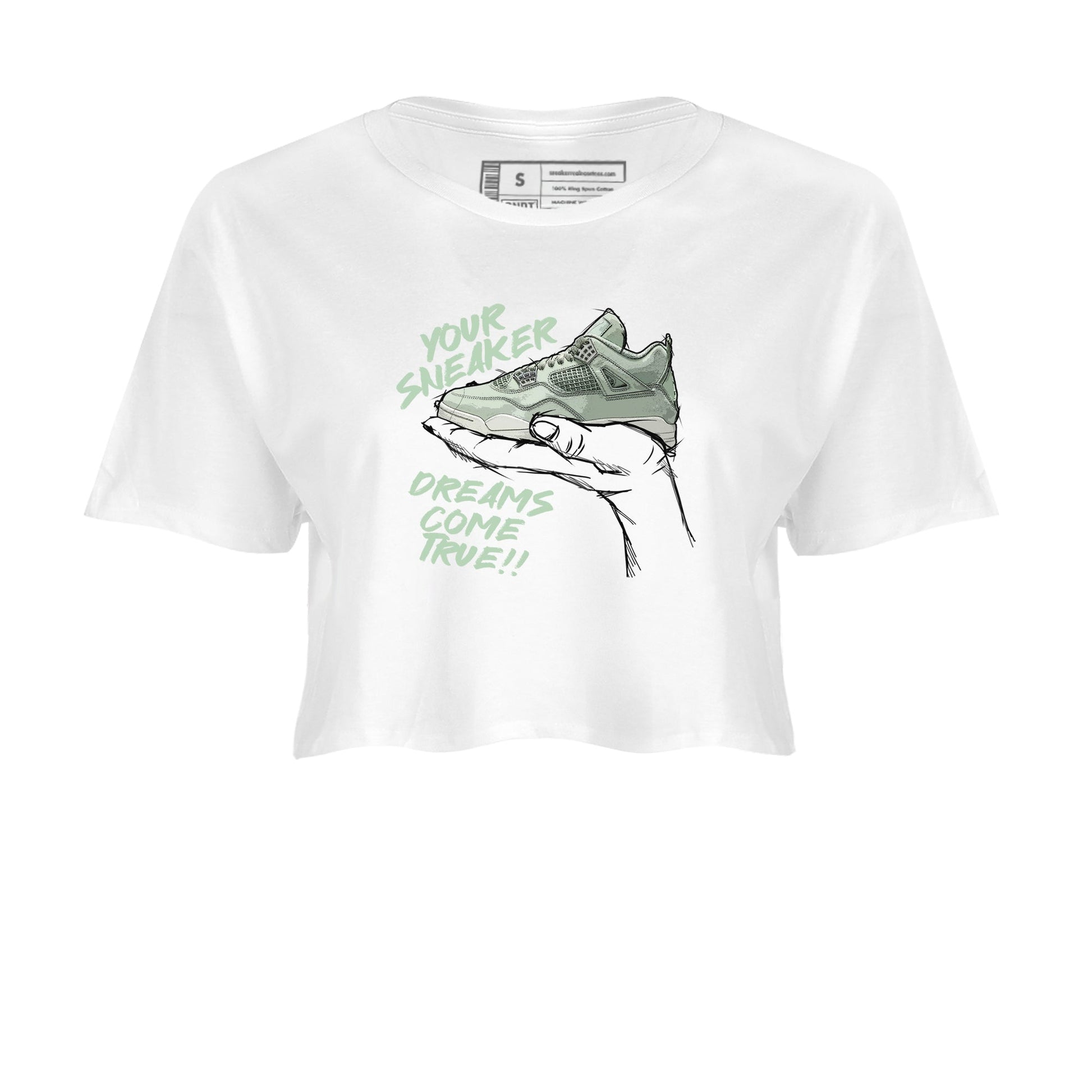 4s Abundance shirts to match jordans Sneaker Dreams sneaker match tees Air Jordan 4 Seafoam match shoes to clothes SNRT Sneaker Tees unisex cotton White 2 crop tee