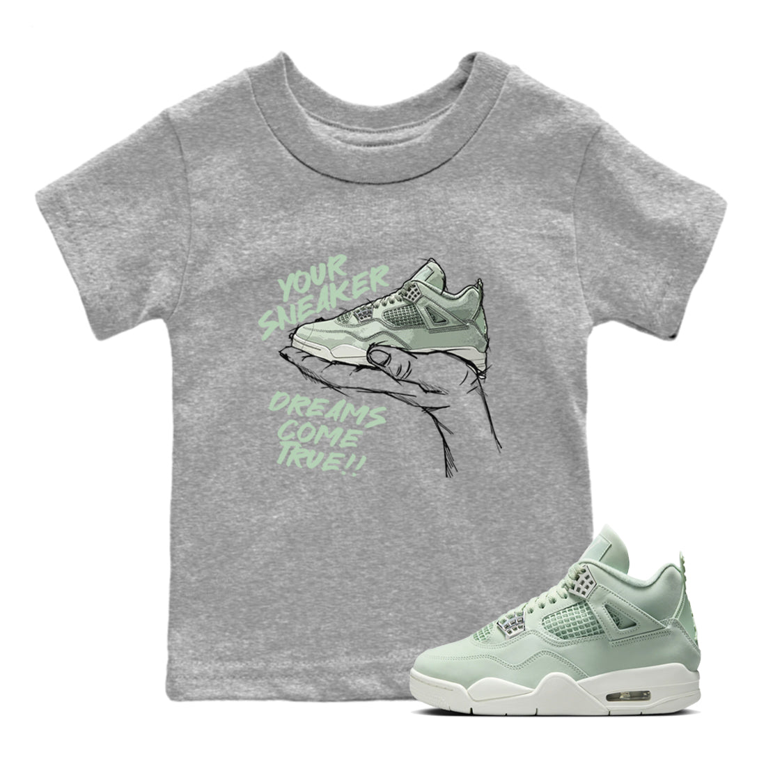 4s Abundance shirts to match jordans Sneaker Dreams sneaker match tees Air Jordan 4 Seafoam match shoes to clothes SNRT Sneaker Tees Youth Baby Heather Grey 1 tee