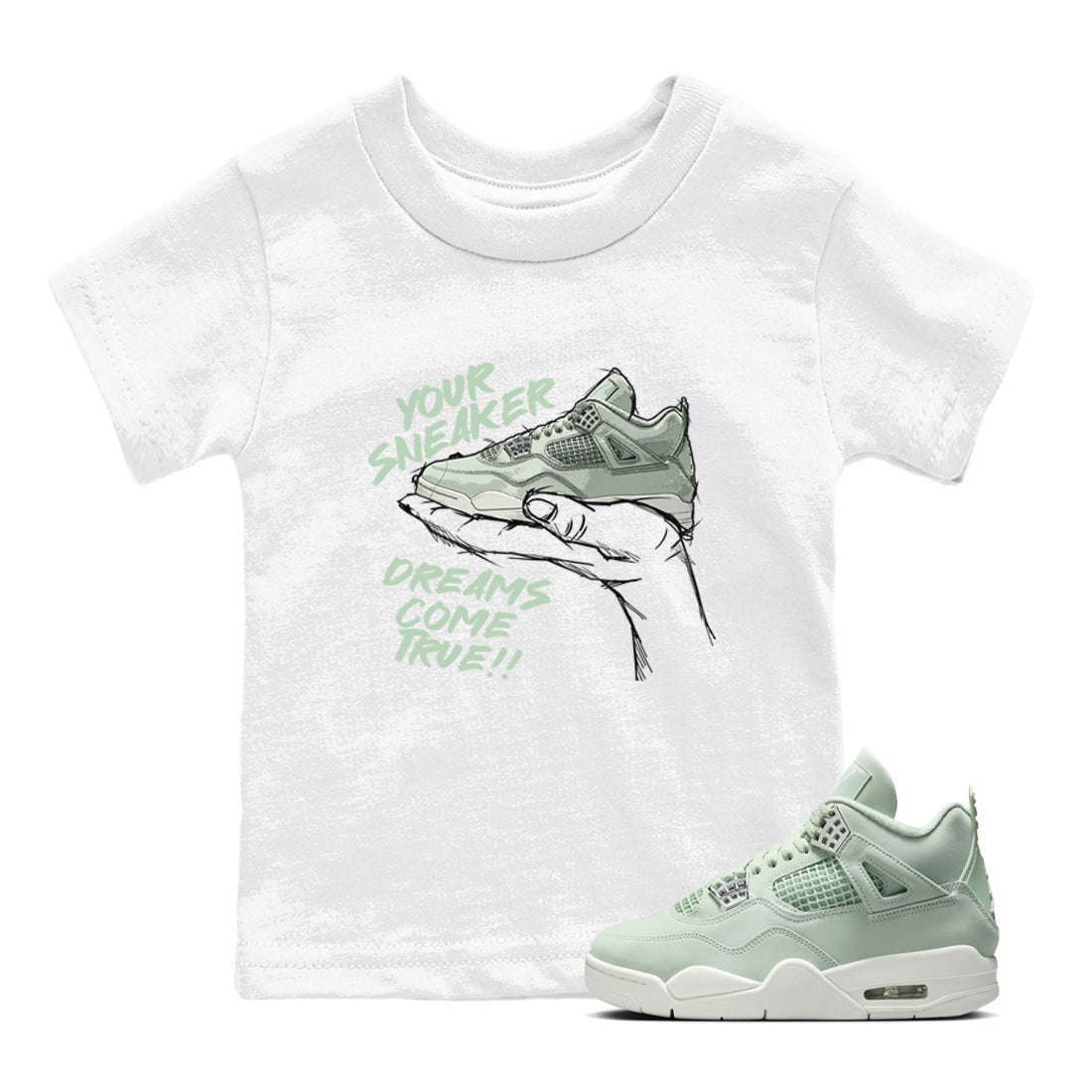 4s Abundance shirts to match jordans Sneaker Dreams sneaker match tees Air Jordan 4 Seafoam match shoes to clothes SNRT Sneaker Tees Youth Baby White 1 tee