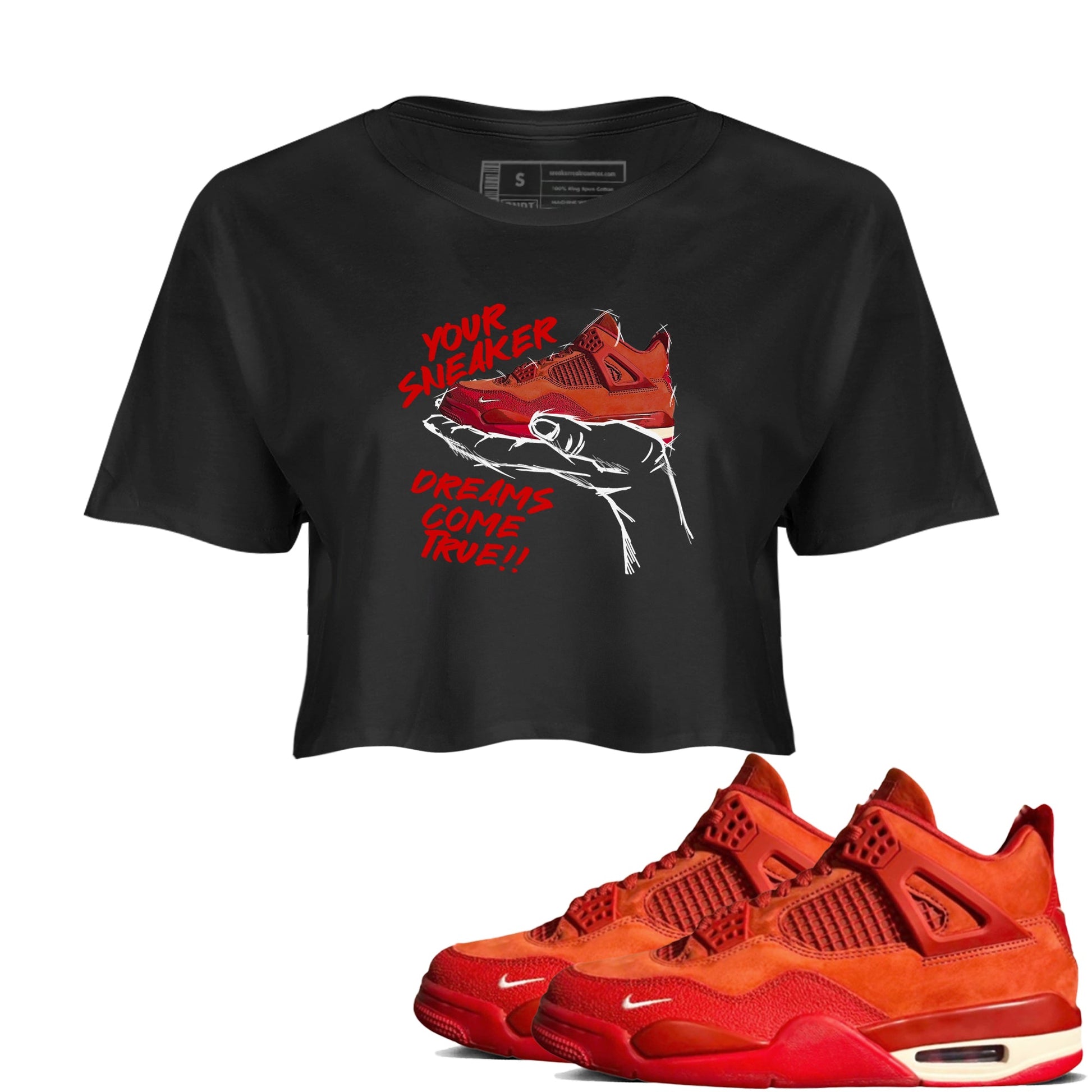 4s Brick By Brick best t shirts to wear with jordans Sneaker Dreams sneaker match tees Nigel Sylvester x Air Jordan 4 Brick by Brick match shoes to clothes SNRT Sneaker Tees unisex cotton Black 1 crop tee