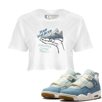 Sneaker match tees – Sneaker Tees To Match 4s Worn Blue Air Jordan 4 Denim Shoes – Sneaker Dreams Crop T-Shirt White 1