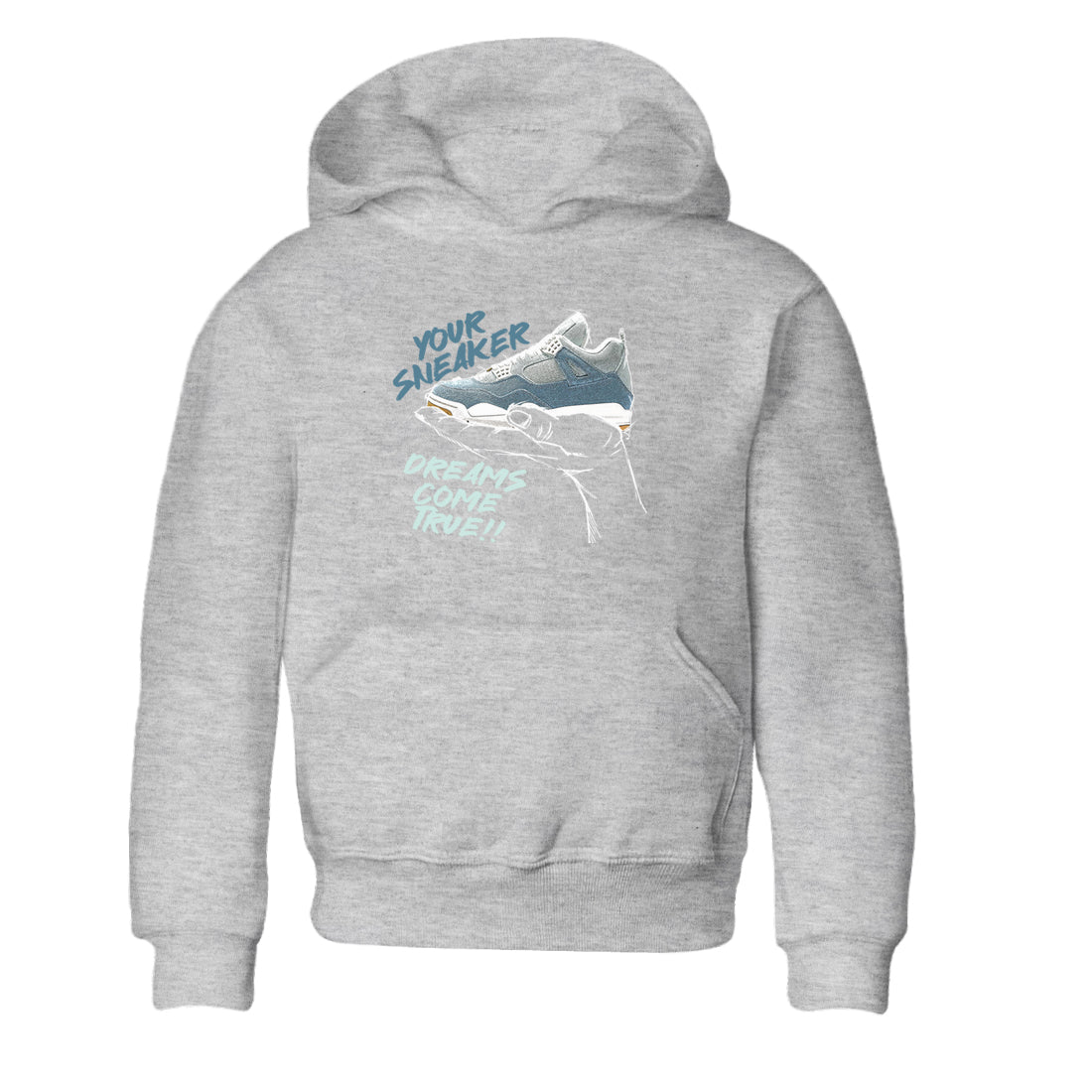 Sneaker match tees – Sneaker Tees To Match 4s Worn Blue Air Jordan 4 Denim Shoes – Sneaker Dreams Kids T-Shirt Heather Grey 2