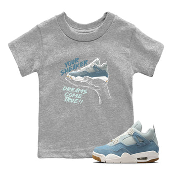 Sneaker match tees – Sneaker Tees To Match 4s Worn Blue Air Jordan 4 Denim Shoes – Sneaker Dreams Kids T-Shirt Heather Grey 1