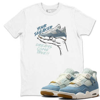 Sneaker match tees – Sneaker Tees To Match 4s Worn Blue Air Jordan 4 Denim Shoes – Sneaker Dreams Tee White 1
