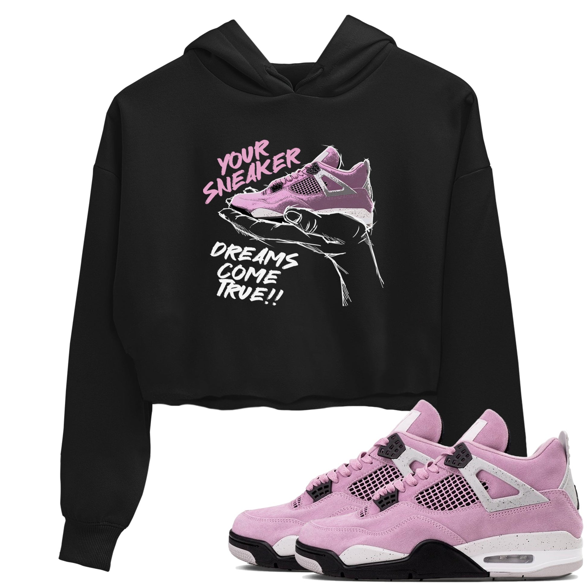 4s Retro Orchid shirts to match jordans Sneaker Dreams sneaker match tees Air Jordan 4 WMNS Orchid match shoes to clothes SNRT Sneaker Tees unisex cotton Black 1 crop tee