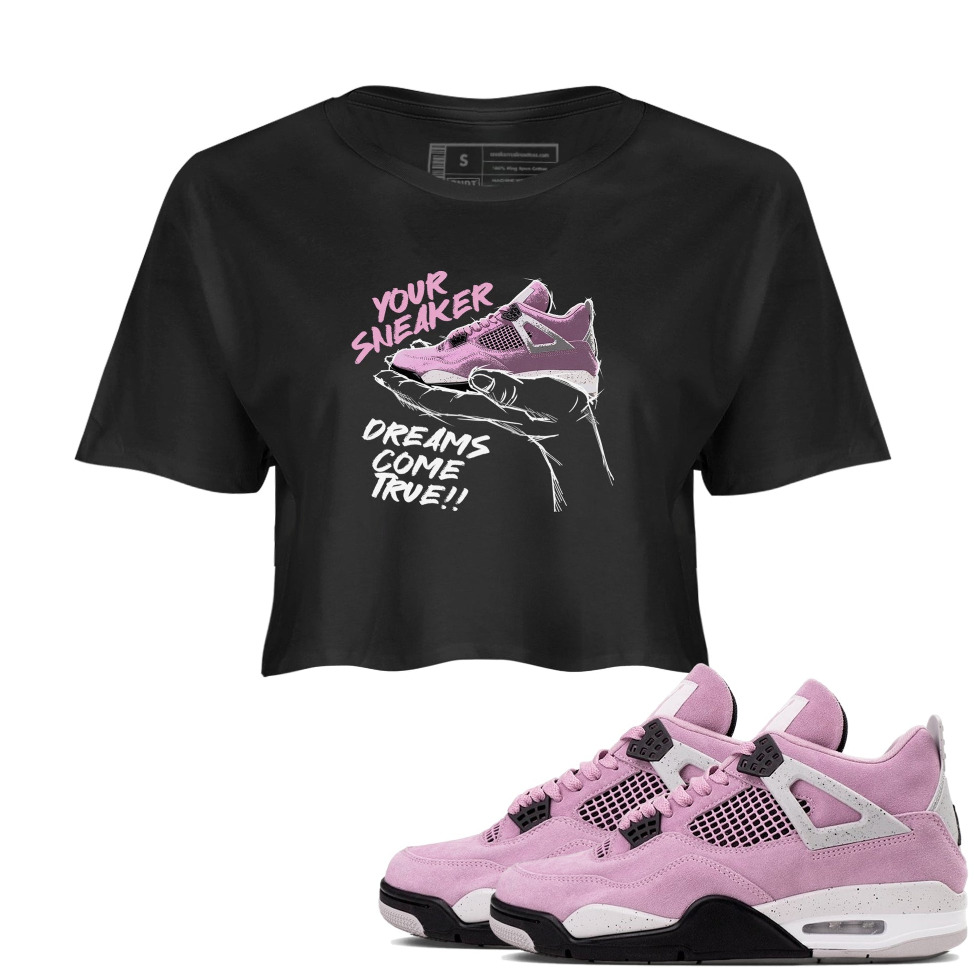 4s Retro Orchid shirts to match jordans Sneaker Dreams sneaker match tees Air Jordan 4 WMNS Orchid match shoes to clothes SNRT Sneaker Tees unisex cotton Black 1 crop tee