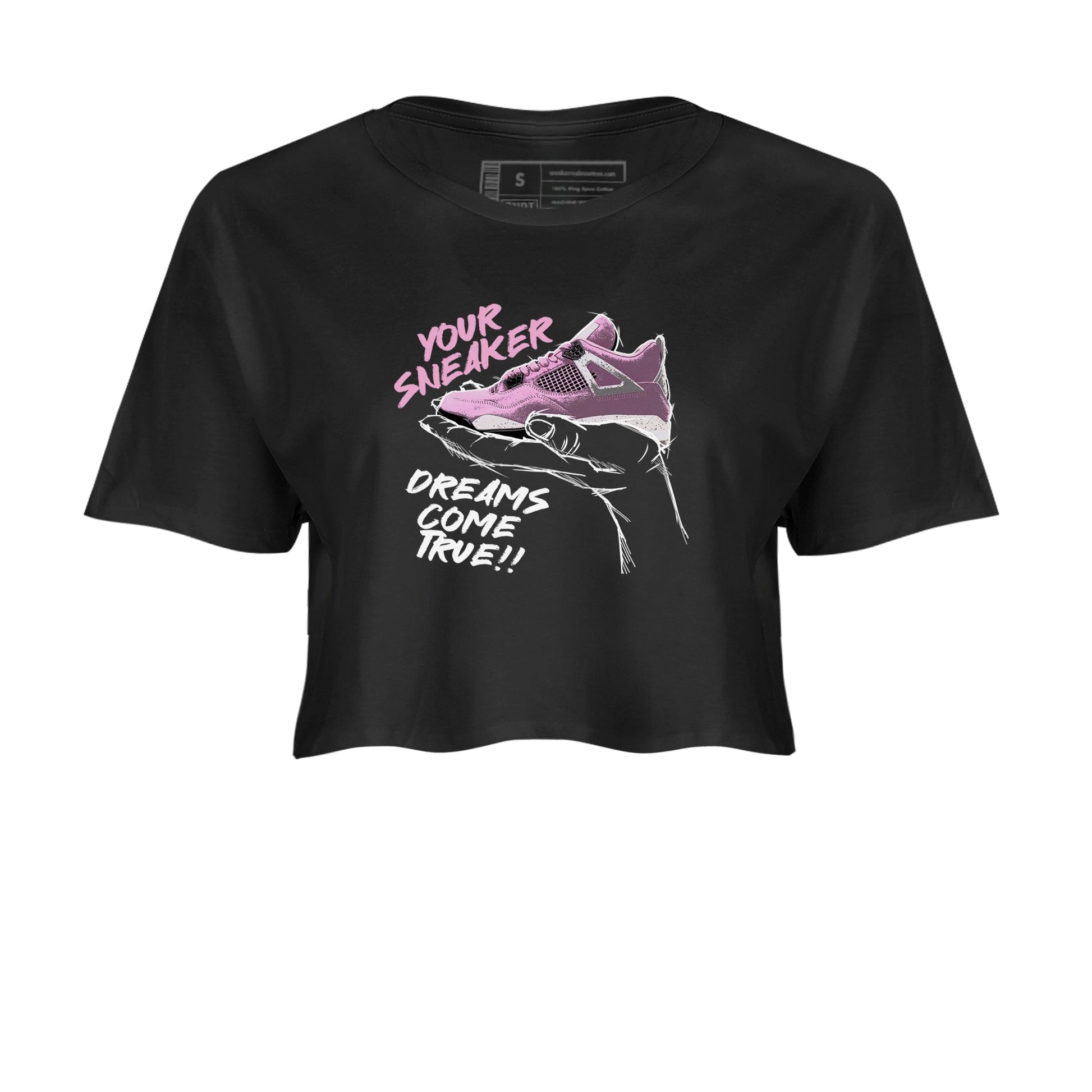 4s Retro Orchid shirts to match jordans Sneaker Dreams sneaker match tees Air Jordan 4 WMNS Orchid match shoes to clothes SNRT Sneaker Tees unisex cotton Black 2 crop tee