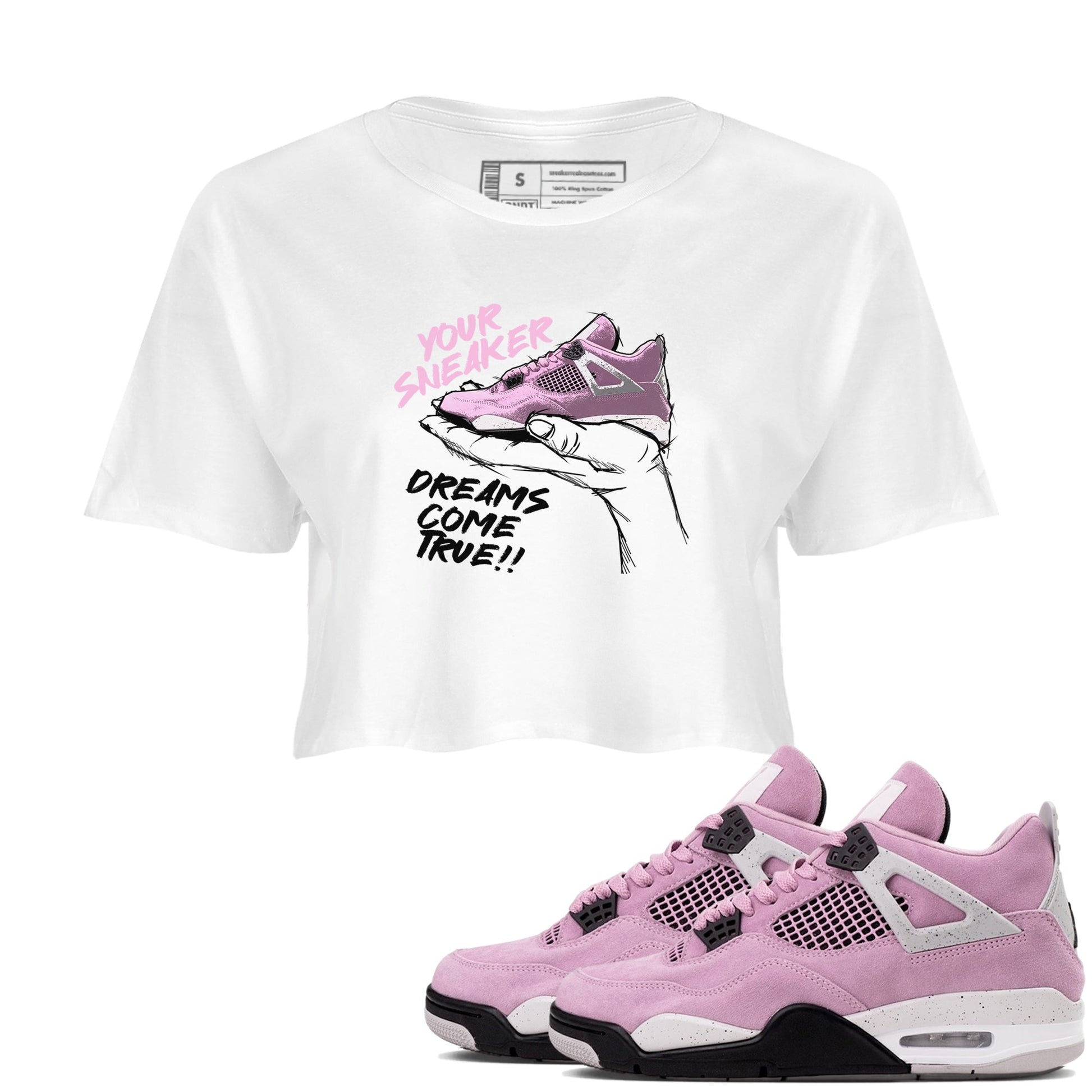 4s Retro Orchid shirts to match jordans Sneaker Dreams sneaker match tees Air Jordan 4 WMNS Orchid match shoes to clothes SNRT Sneaker Tees unisex cotton White 1 crop tee