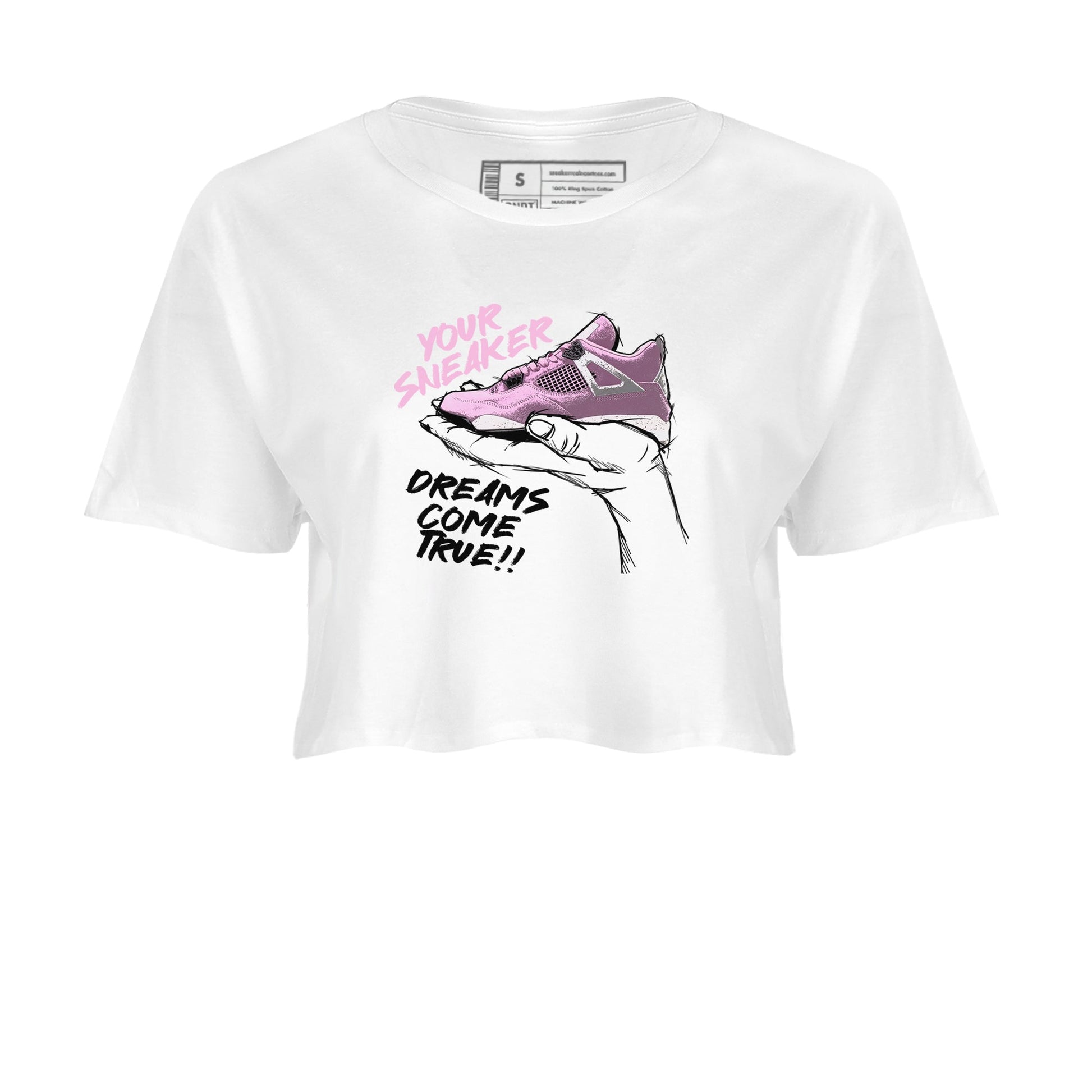 4s Retro Orchid shirts to match jordans Sneaker Dreams sneaker match tees Air Jordan 4 WMNS Orchid match shoes to clothes SNRT Sneaker Tees unisex cotton White 2 crop tee