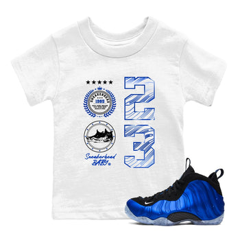 Foams One Royal shirts to match jordans Sneaker Emblem sneaker match tees Air Foamposite One Royal match shoes to clothes SNRT Sneaker Tees Youth Baby White 1 tee