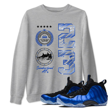 Foams One Royal shirts to match jordans Sneaker Emblem sneaker match tees Air Foamposite One Royal match shoes to clothes SNRT Sneaker Tees unisex cotton Heather Grey 1 shirts