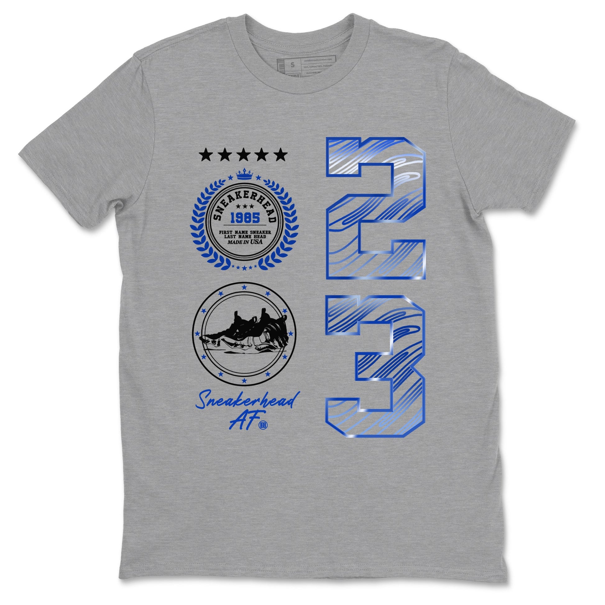 Foams One Royal shirts to match jordans Sneaker Emblem sneaker match tees Air Foamposite One Royal match shoes to clothes SNRT Sneaker Tees unisex cotton Heather Grey 2 shirts