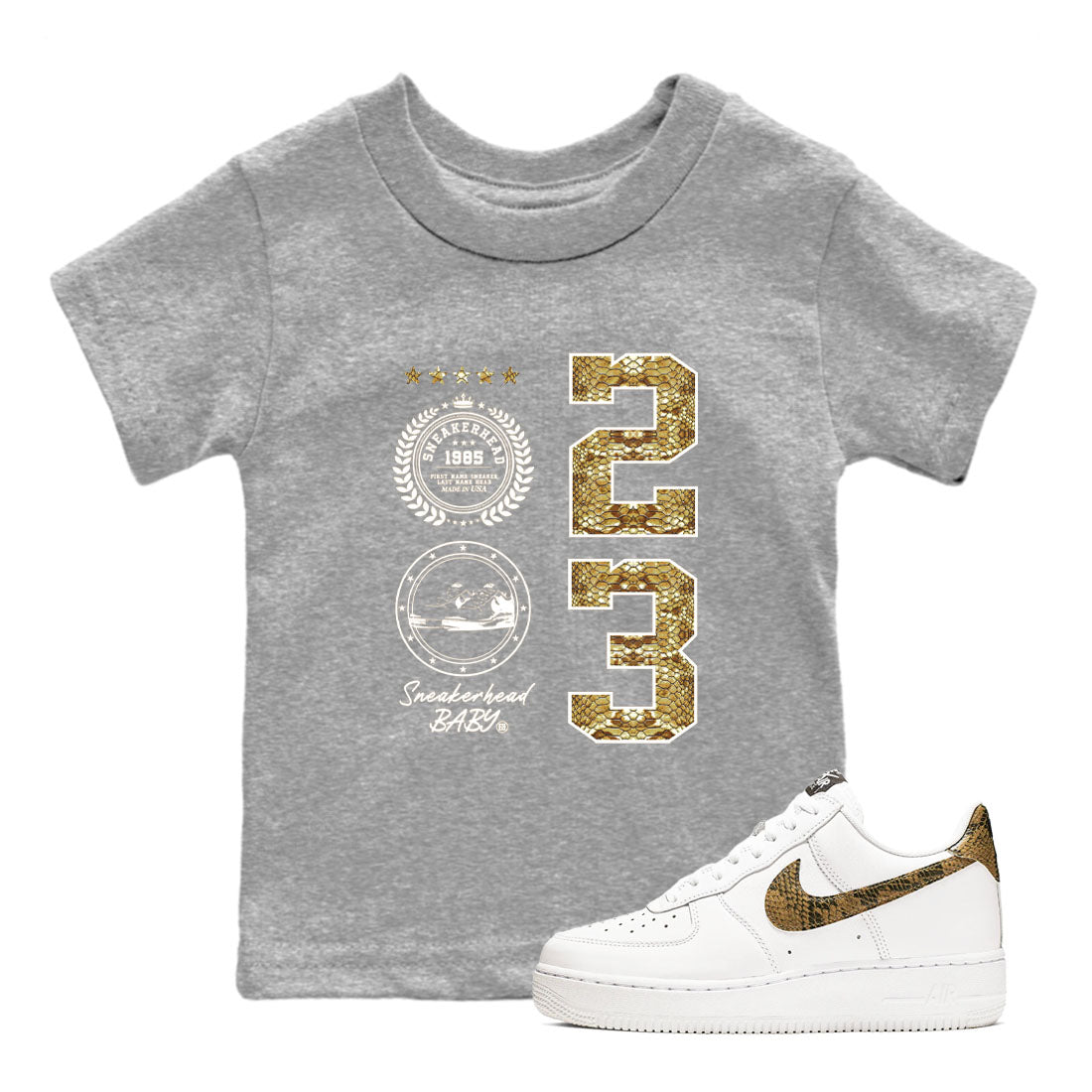 Air Force 1 Ivory Snake shirt to match jordans Sneaker Emblem sneaker tees Air Force 1 Ivory Snake SNRT sneaker release tees baby toddler Heather Grey 1 cotton Shirt