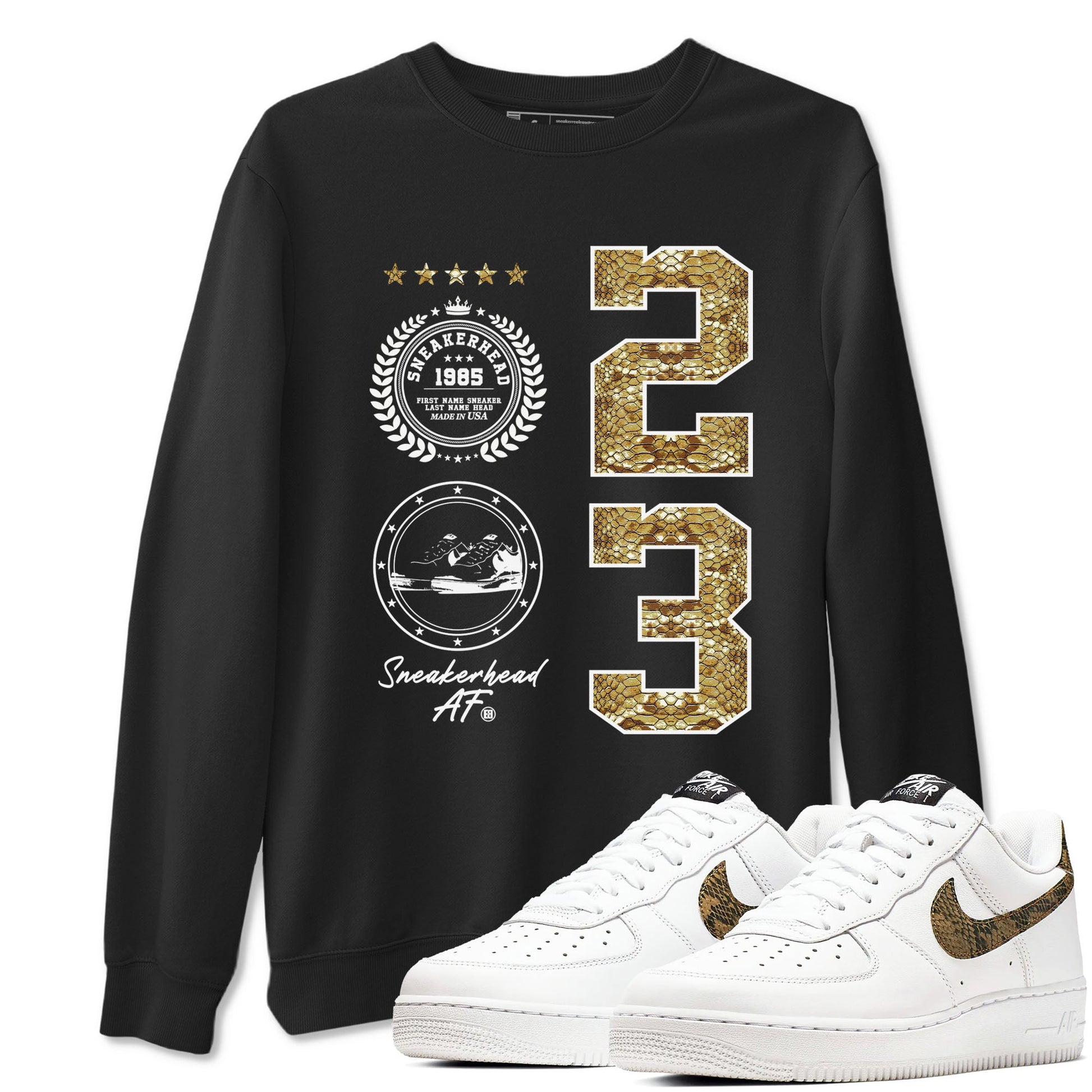 Air Force 1 Ivory Snake shirt to match jordans Sneaker Emblem sneaker tees Air Force 1 Ivory Snake SNRT Sneaker Release Tees unisex cotton Black 1 crew neck shirt