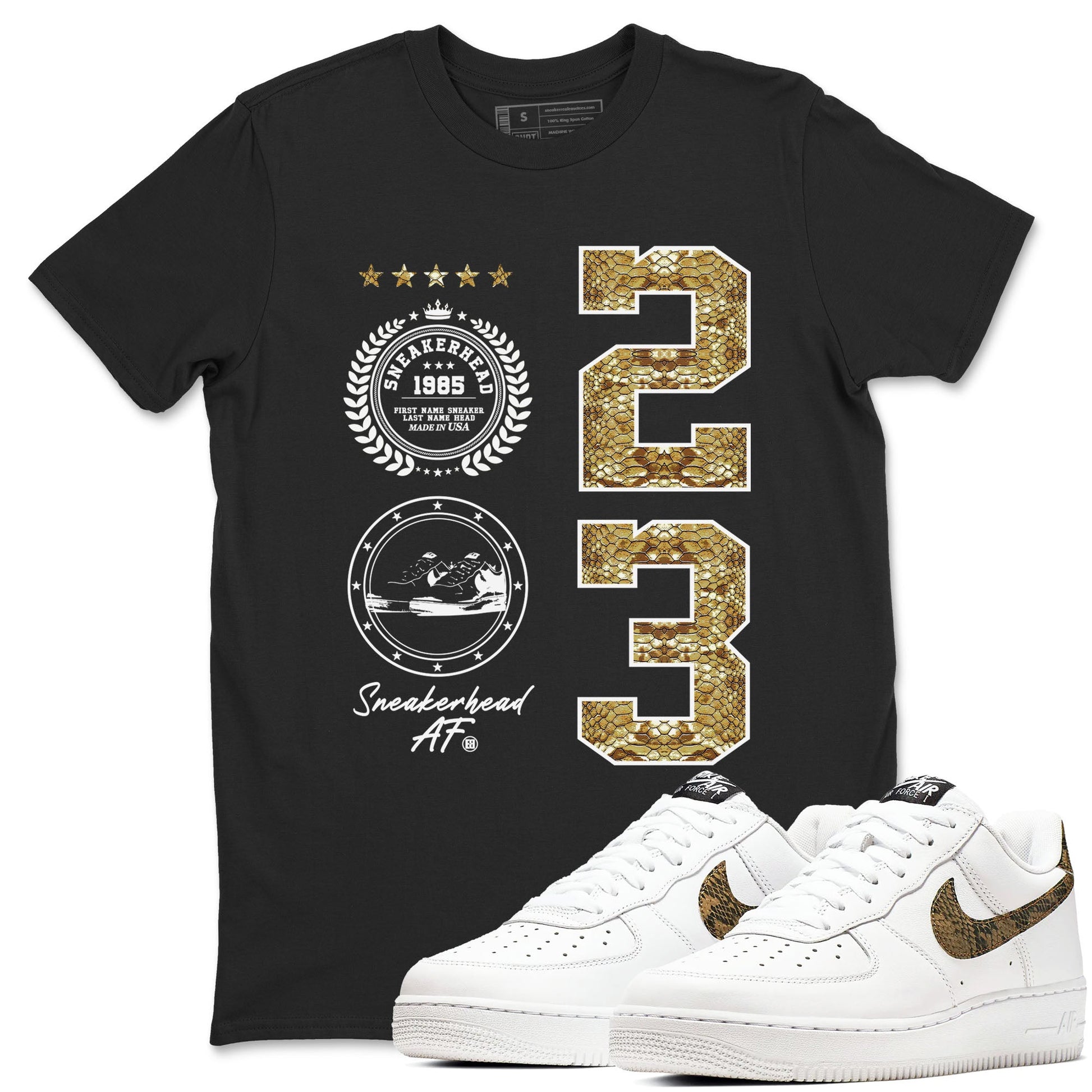 Air Force 1 Ivory Snake shirt to match jordans Sneaker Emblem sneaker tees Air Force 1 Ivory Snake SNRT Sneaker Release Tees unisex cotton Black 1 crew neck shirt
