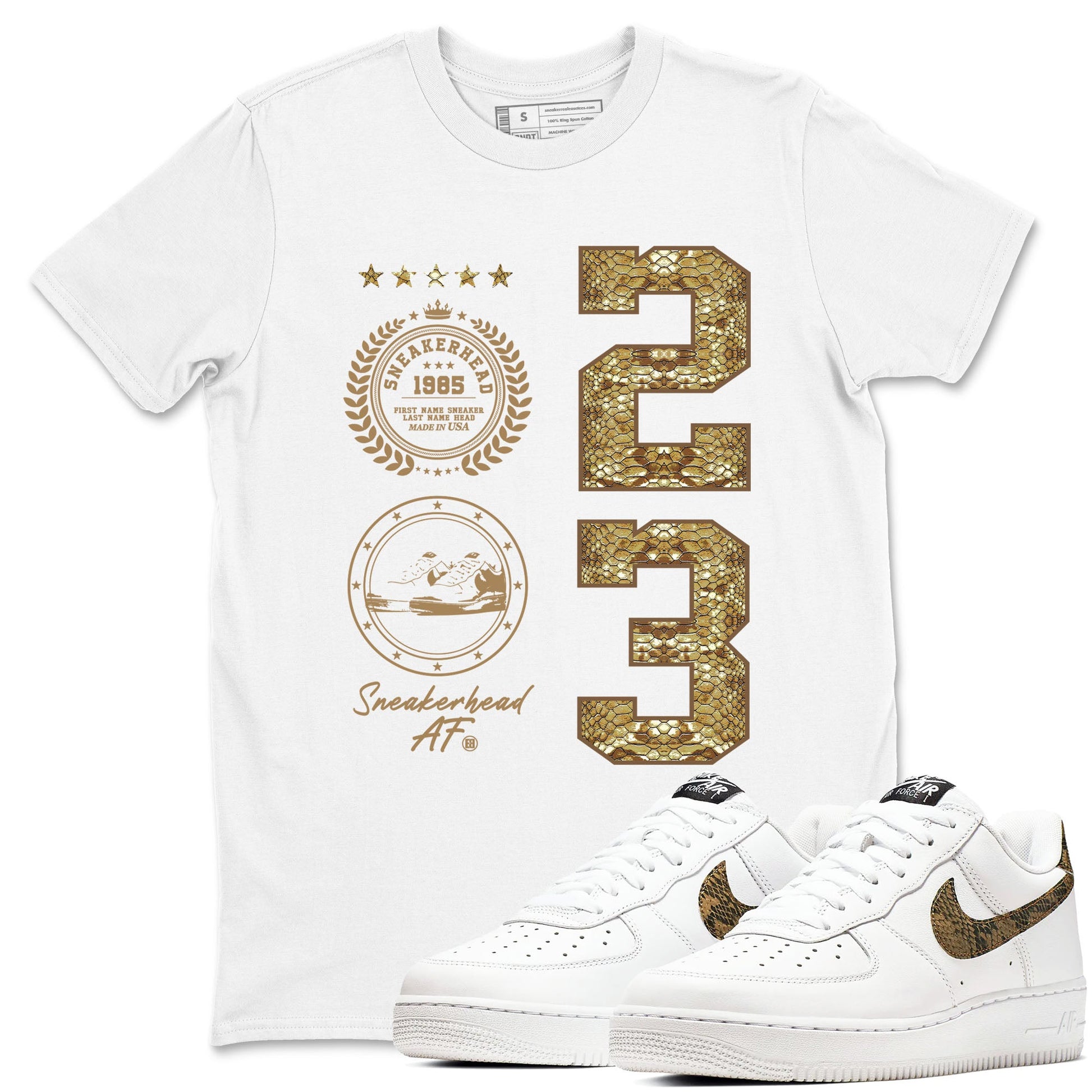 Air Force 1 Ivory Snake shirt to match jordans Sneaker Emblem sneaker tees Air Force 1 Ivory Snake SNRT Sneaker Release Tees unisex cotton White 1 crew neck shirt