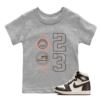 Sneaker match tees – Sneaker Tees To Match Air Jordan 1 Baroque Brown Shoes – Sneaker Emblem Kids T-Shirt Heather Grey 1