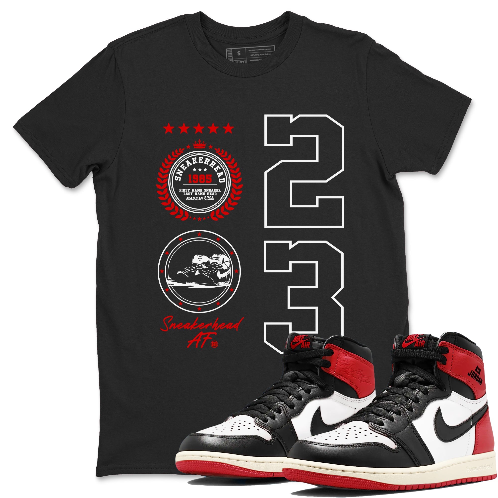 Air Jordan 1 High OG Black Toe Reimagined shirts to match jordans Sneaker Emblem sneaker match tees 1s Black Toe Reimagined SNRT Sneaker Release Tees unisex cotton Black 1 crew neck shirts