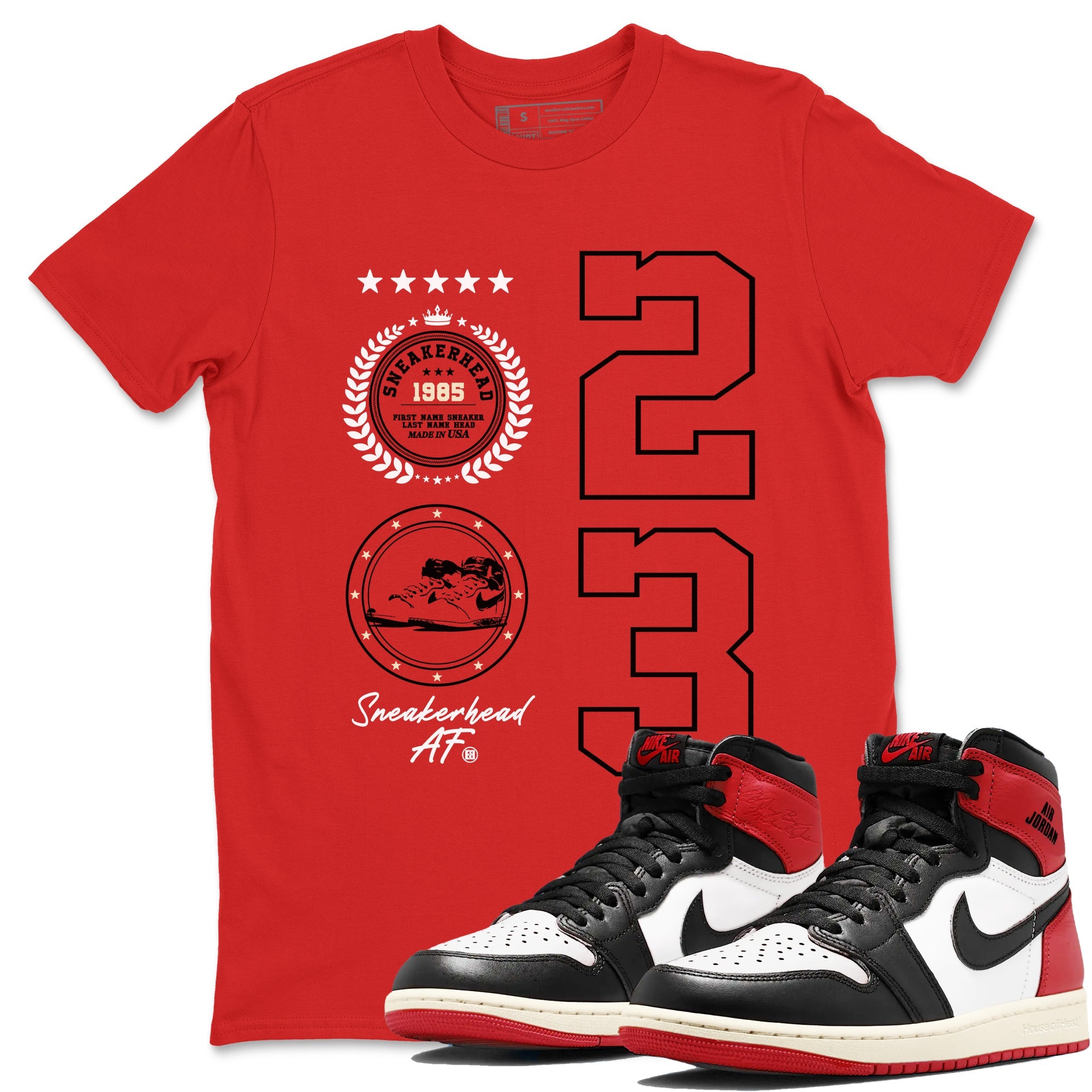 Air Jordan 1 High OG Black Toe Reimagined shirts to match jordans Sneaker Emblem sneaker match tees 1s Black Toe Reimagined SNRT Sneaker Release Tees unisex cotton Red 1 crew neck shirts