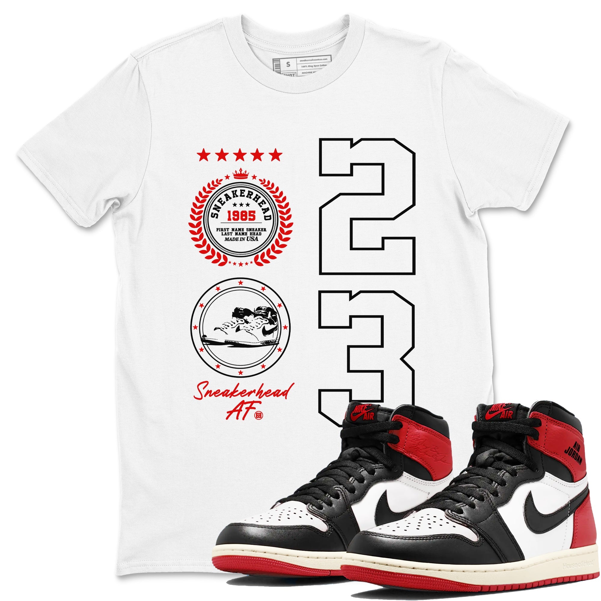 Air Jordan 1 High OG Black Toe Reimagined shirts to match jordans Sneaker Emblem sneaker match tees 1s Black Toe Reimagined SNRT Sneaker Release Tees unisex cotton White 1 crew neck shirts