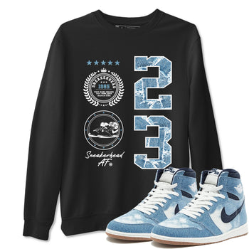 1s Denim shirt to match jordans Sneaker Emblem sneaker tees Air Jordan 1 Denim SNRT Sneaker Release Tees unisex cotton Black 1 crew neck shirt