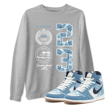 1s Denim shirt to match jordans Sneaker Emblem sneaker tees Air Jordan 1 Denim SNRT Sneaker Release Tees unisex cotton Heather Grey 1 crew neck shirt