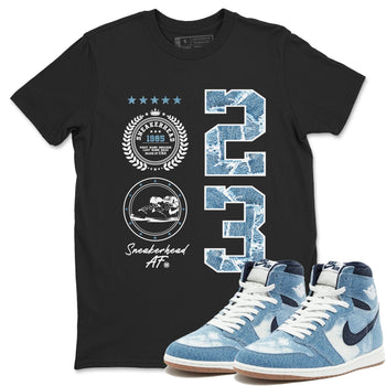1s Denim shirt to match jordans Sneaker Emblem sneaker tees Air Jordan 1 Denim SNRT Sneaker Release Tees unisex cotton Black 1 crew neck shirt