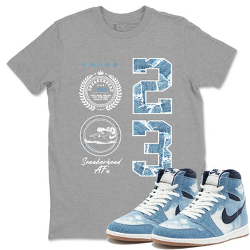 1s Denim shirt to match jordans Sneaker Emblem sneaker tees Air Jordan 1 Denim SNRT Sneaker Release Tees unisex cotton Heather Grey 1 crew neck shirt