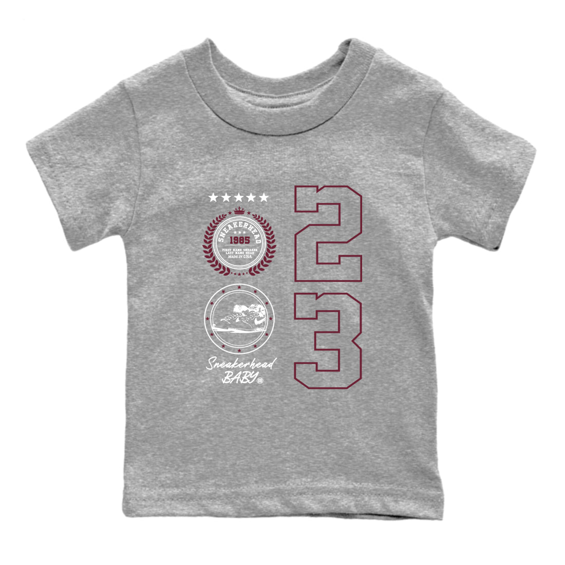Air Jordan 1 High OG Metallic Burgundy shirts to match jordans Sneaker Emblem sneaker match tees Air Jordan 1 Metallic Burgundy SNRT Sneaker Tees streetwear brand Baby and Youth Heather Grey 2 cotton tee